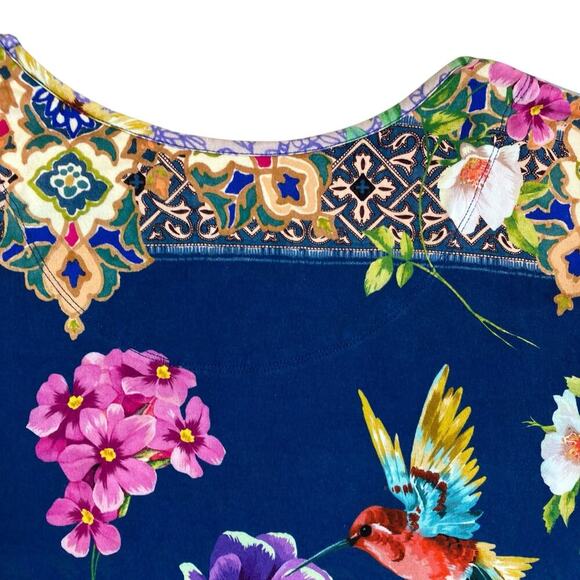 Johnny Was Sz M Sunrise Favorite Top Floral Hummingbird Colorful Bright Bamboo - Picture 15 of 16